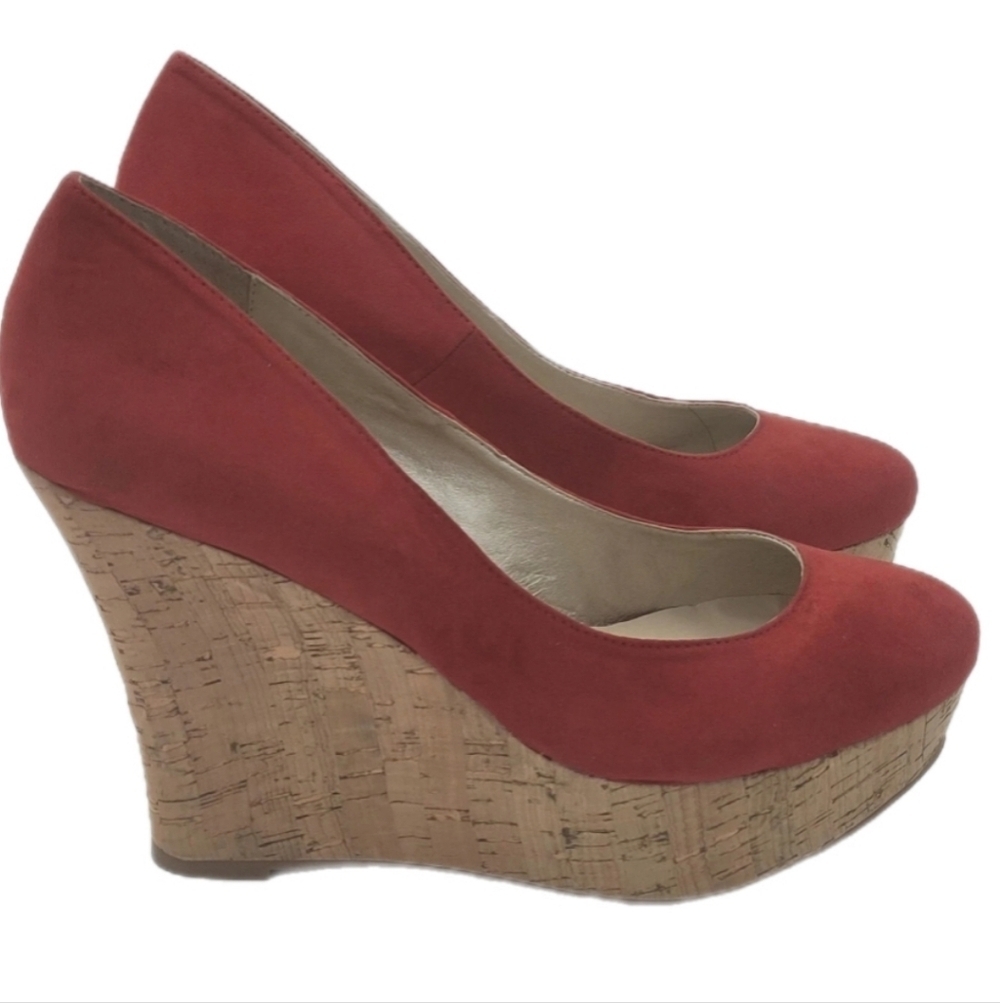 Boston Proper Pammy Red Platform Cork Wedge Closed Toe Heel Women's Size 10M